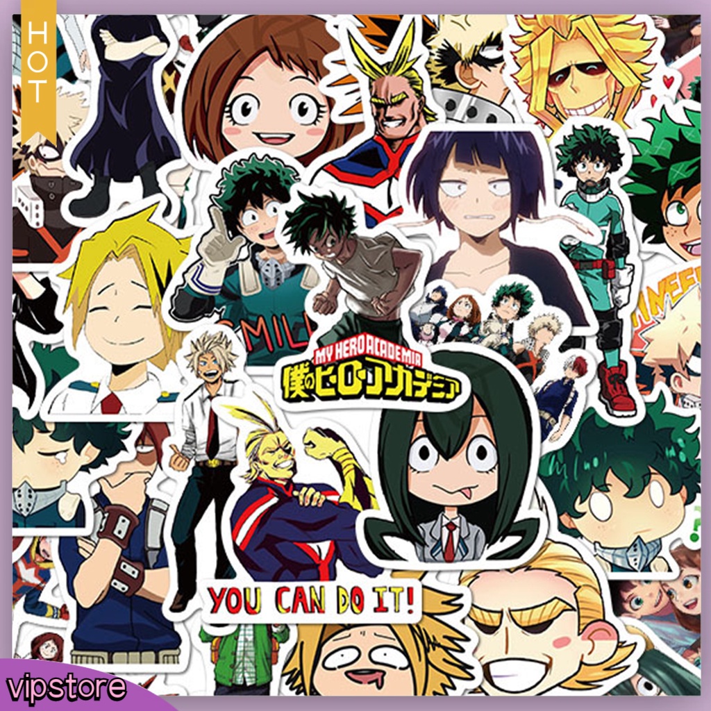 &lt;VIP&gt; Set 50 Miếng Dán Hoạt Hình My Hero Academia Chống Thấm Nước Trang Trí Vali Laptop DIY