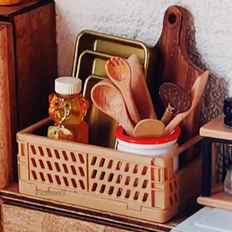 Giỏ Đựng Đồ Dùng Màu Nâu Cho Nhà Búp Bê Fenteer1