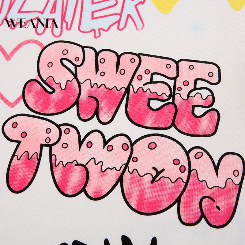 Áo Thun Cotton Tay Ngắn Dáng Rộng In Họa Tiết Graffiti Cá Tính Cho Nữ