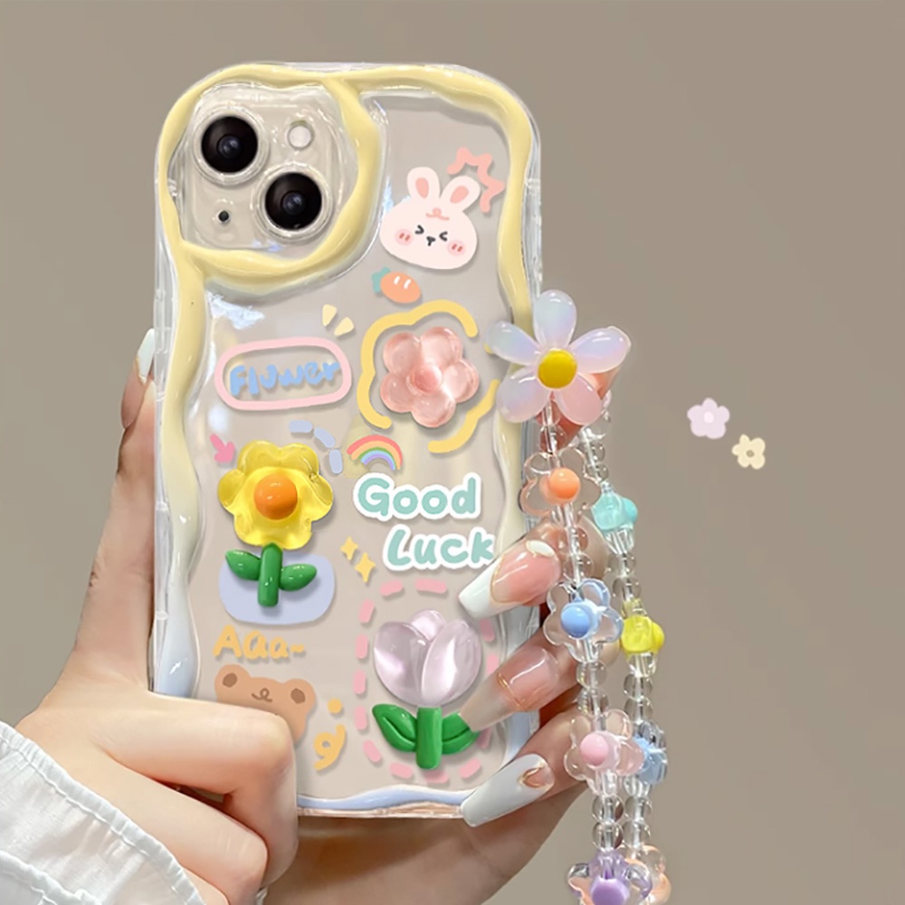 Ốp Điện Thoại TPU Mềm Hình Hoa 3D Có Dây Đeo Tay Cho IPhone 11 12 13 14 Pro Max
