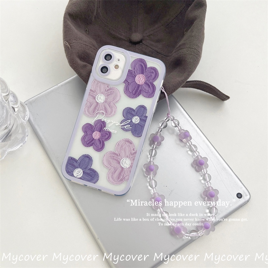 Ốp Điện Thoại Silicon Chống Sốc Họa Tiết Hoa Kèm Dây Đeo Dành Cho iPhone 11 12 13 14 Pro Max X Xr Xs 8 7 6 Plus SE 2020