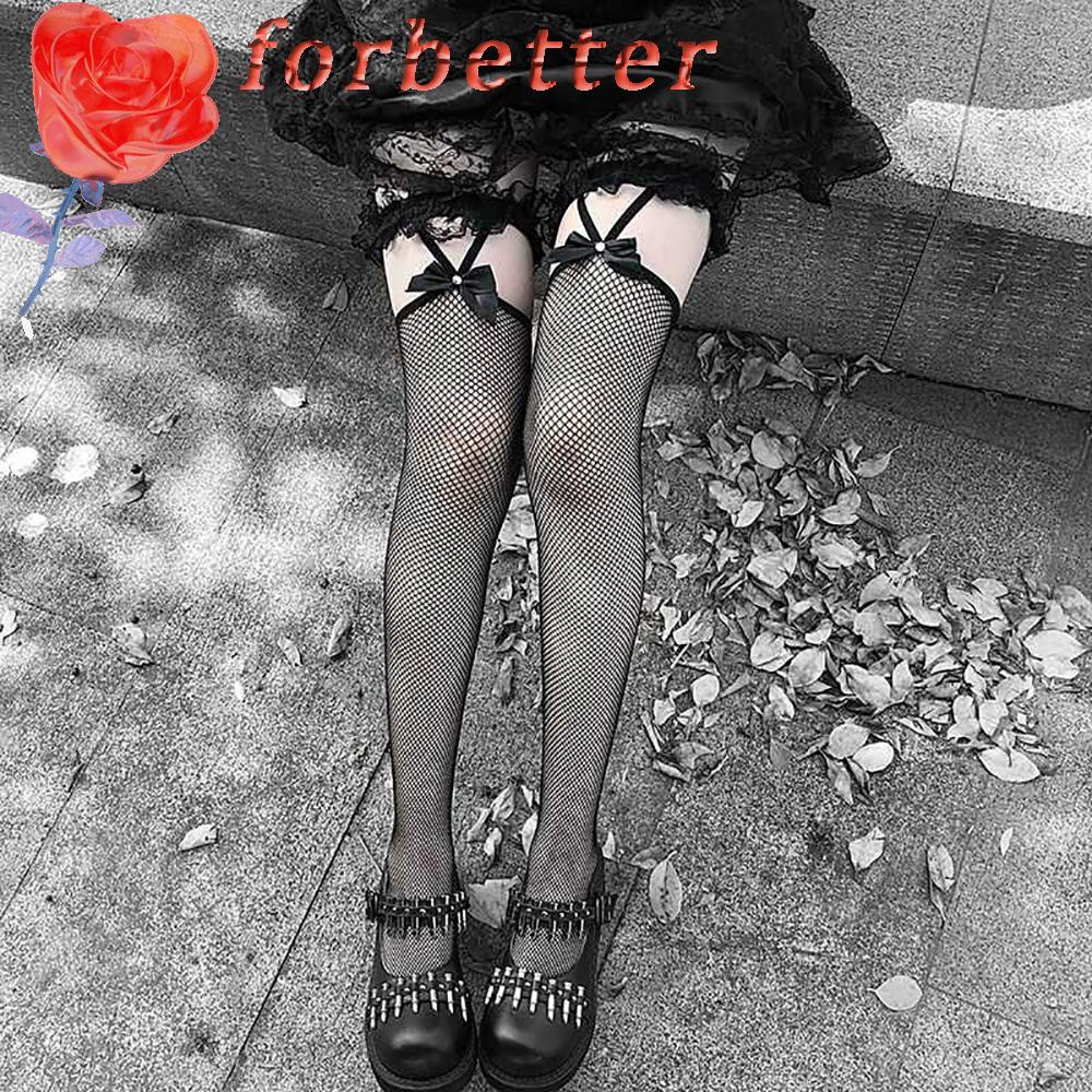 FORBETTER Vớ Ren Nylon Mỏng Trong Suốt Đính Nơ Phong Cách Lolita Mùa Hè Cho Nữ