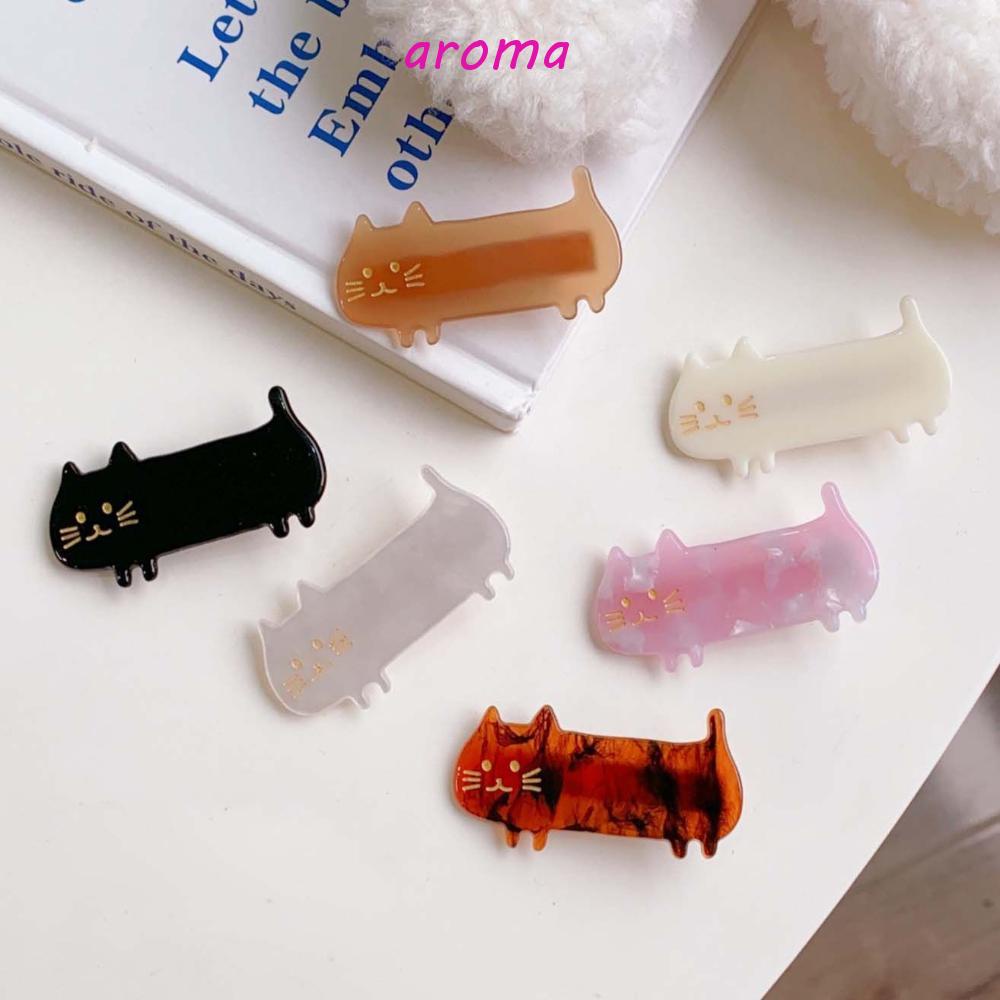 AROMA Kẹp Tóc Nhựa Hình Mèo Hoạt Hình Phong Cách Hàn Quốc Cho Nữ