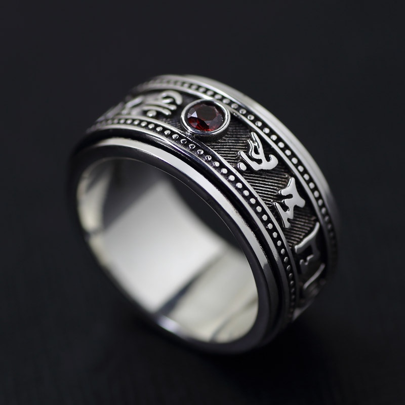 Nhẫn Bạc 925 Thái Lan Sáu Cánh Mantra Vajra Có Thể Xoay Độc Đáo Thời Trang Cho Nam