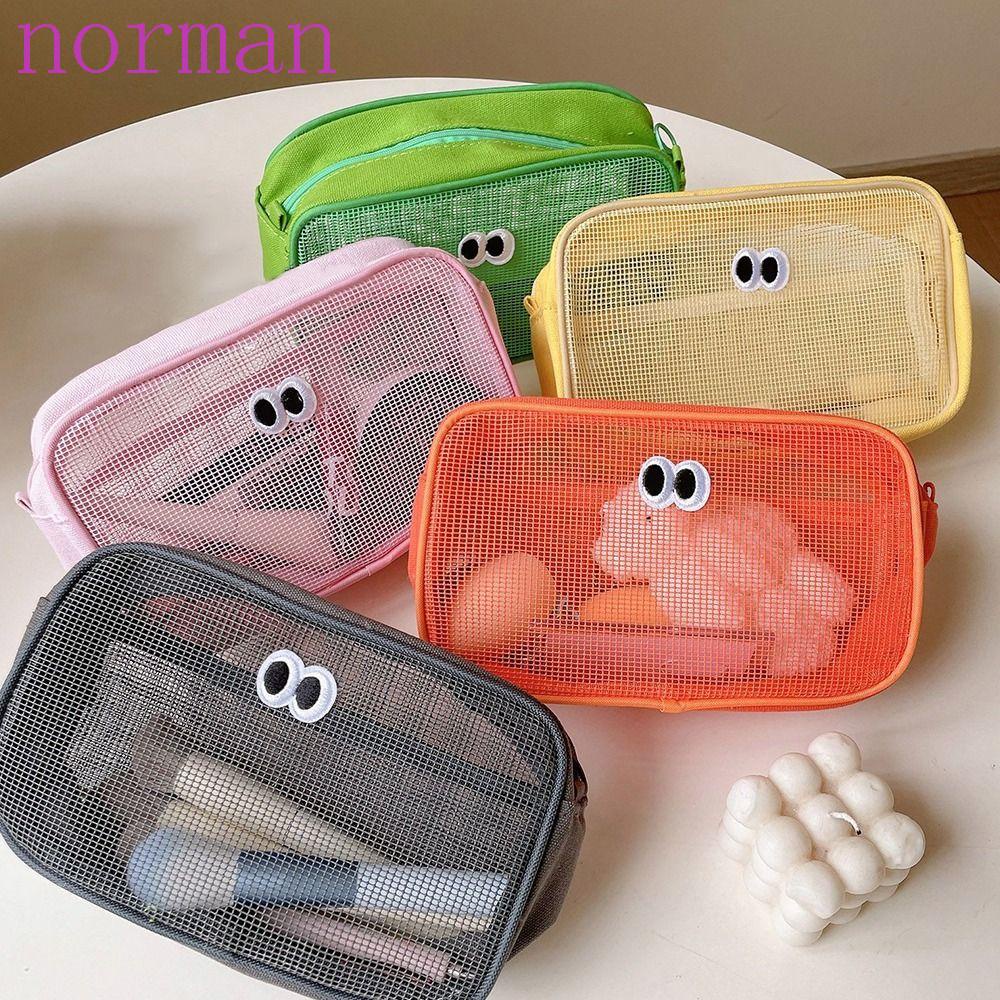 NORMAN Túi Lưới Đựng Mỹ Phẩm / Đồ Vệ Sinh Cá Nhân Trong Suốt In Họa Tiết Mắt Dễ Thương Kiểu Hàn Quốc