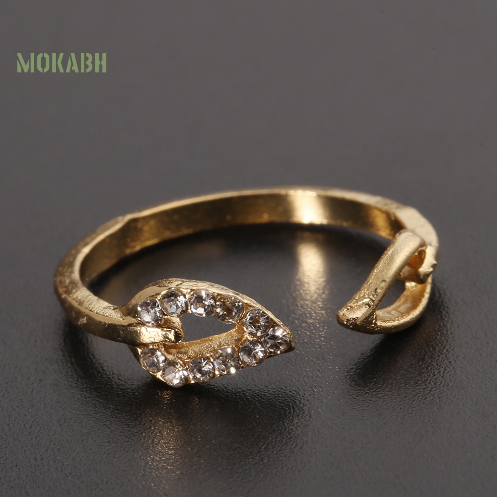 Nhẫn Đeo Tay Họa Tiết Hình Chiếc Lá Đính Đá Có Thể Điều Chỉnh Kích Thước Thời Trang Cho Nữ