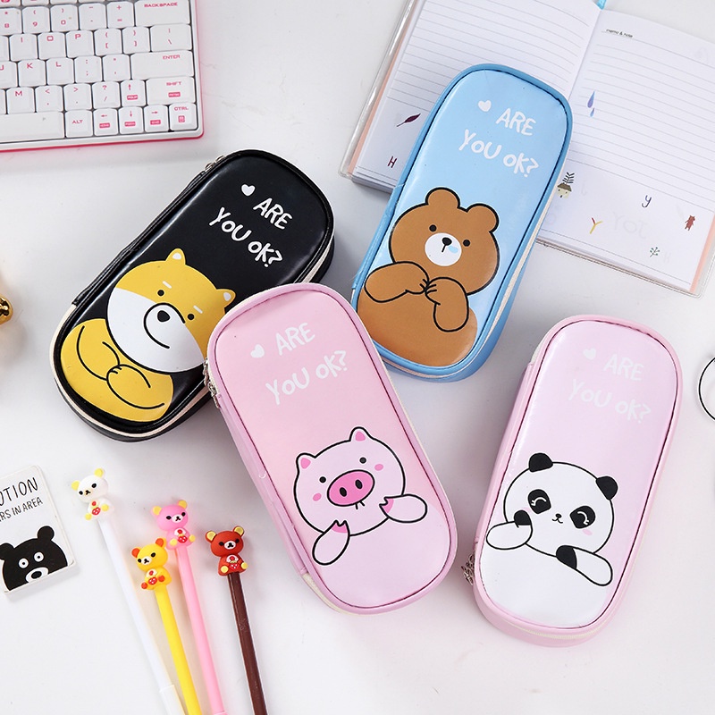 Túi Đựng Bút Bằng Da Pu Hình Gấu Trúc Dễ Thương Cho Học Sinh Ốp