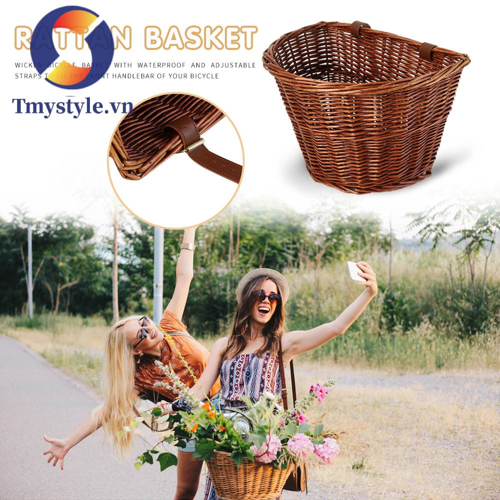 Giỏ Mây Đan Gắn Ghi Đông Xe Đạp
