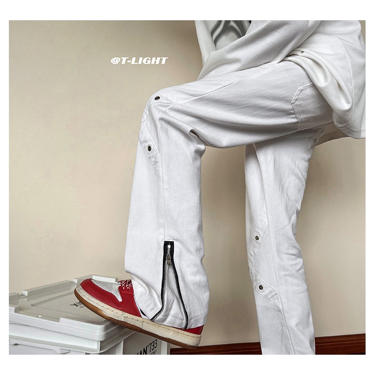 Quần Dài Dáng Suông Rộng Màu Đen Có Khóa Kéo Phong Cách Thời Trang Đường Phố Mỹ Cho Nam Giới