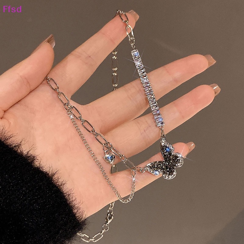 Vòng cổ Mặt Hình Bướm Đen Đính Đá Zircon Tinh Tế Cho Nữ