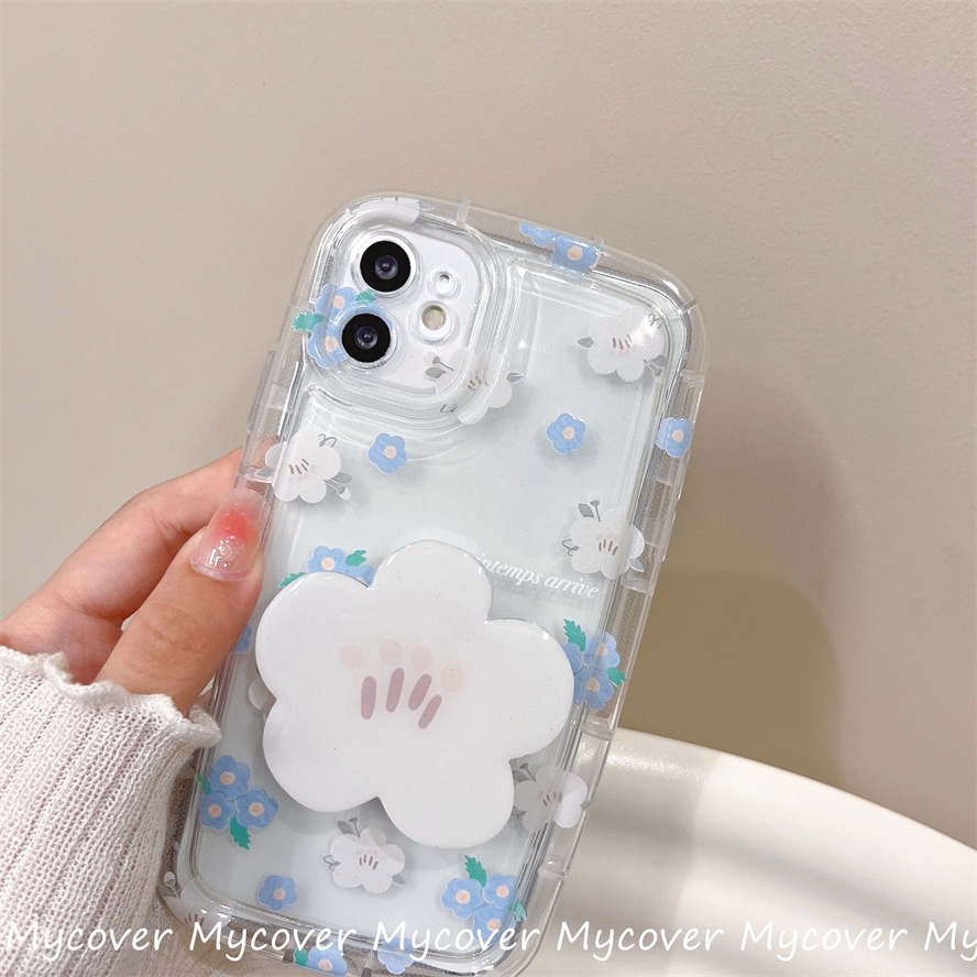 Ốp Điện Thoại Silicone Mềm Chống Sốc In Hình Hoa Trắng Có Giá Đỡ Cho iPhone 11 12 13 14 Pro Max X Xr Xs 8 7 6 Plus SE 2020