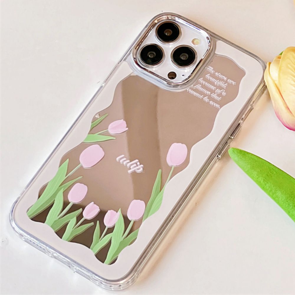Ốp Điện Thoại Mềm Chống Bụi Bẩn Họa Tiết Hoa Tulip Gắn Gương Cho IPhone 14 13 12 11 Pro Max XS XR