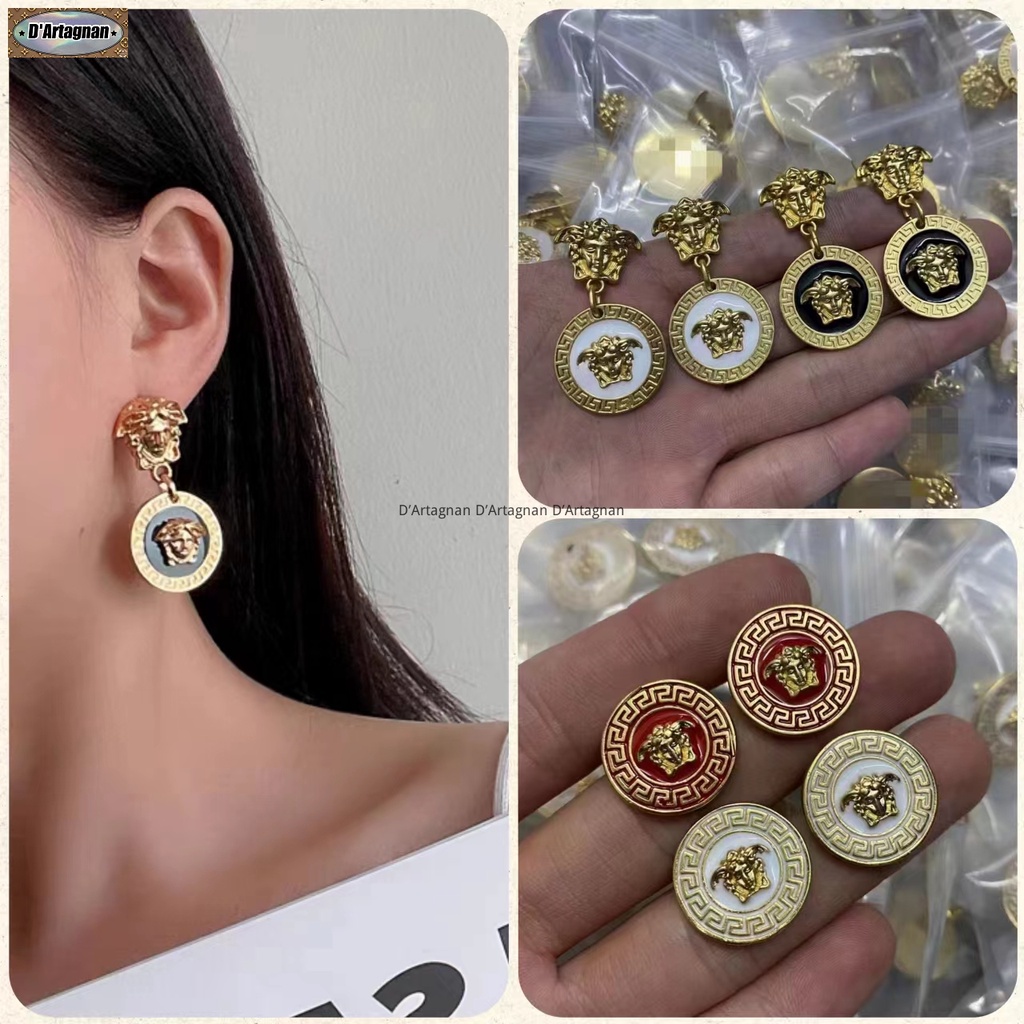 'TOP'MEDUSA Head Pendant Earring Earring Stud Ring Vàng kim loại đầy màu sắc tráng men đồng thau mạ vàng với thép in Hàn Quốc 2023 Mới tái tạo không phai 925 Silver Needle Bộ đồ trang sức nữ