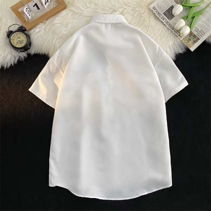 Áo Sơ Mi Ngắn Tay Màu Trơn Cổ Đứng Hai Túi Phong Cách Đường Phố Mỹ Thời Trang Mùa Hè 2023 Cho Nam