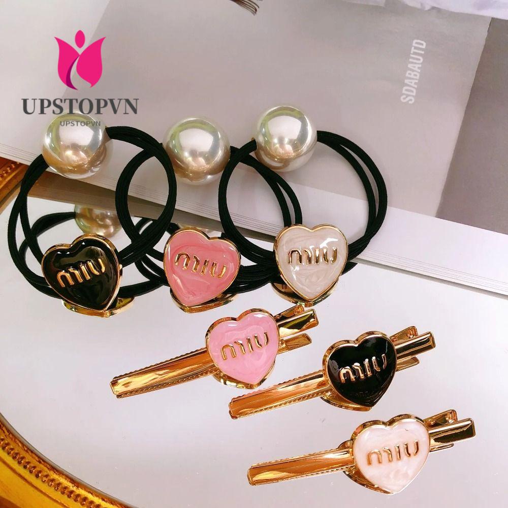 UPSTOPVN Kẹp Tóc Kim Loại Hình Trái Tim Bằng Da Đính Ngọc Trai