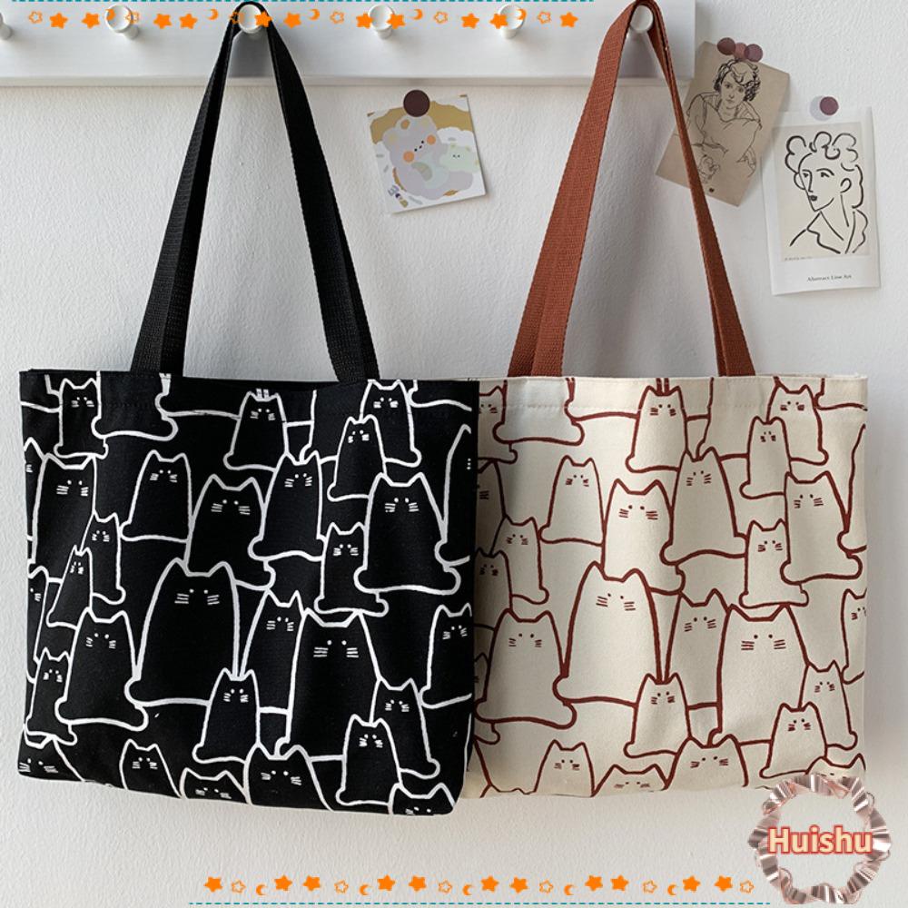 HS Túi Xách Nữ Vải Bố In Hình Mèo Dễ Thương