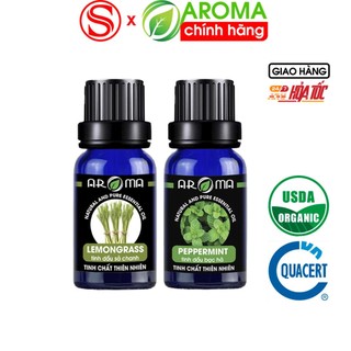 Combo 2 tinh dầu Sả Chanh và Bạc Hà AROMA, tinh dầu thơm phòng nguyên chất thiên nhiên