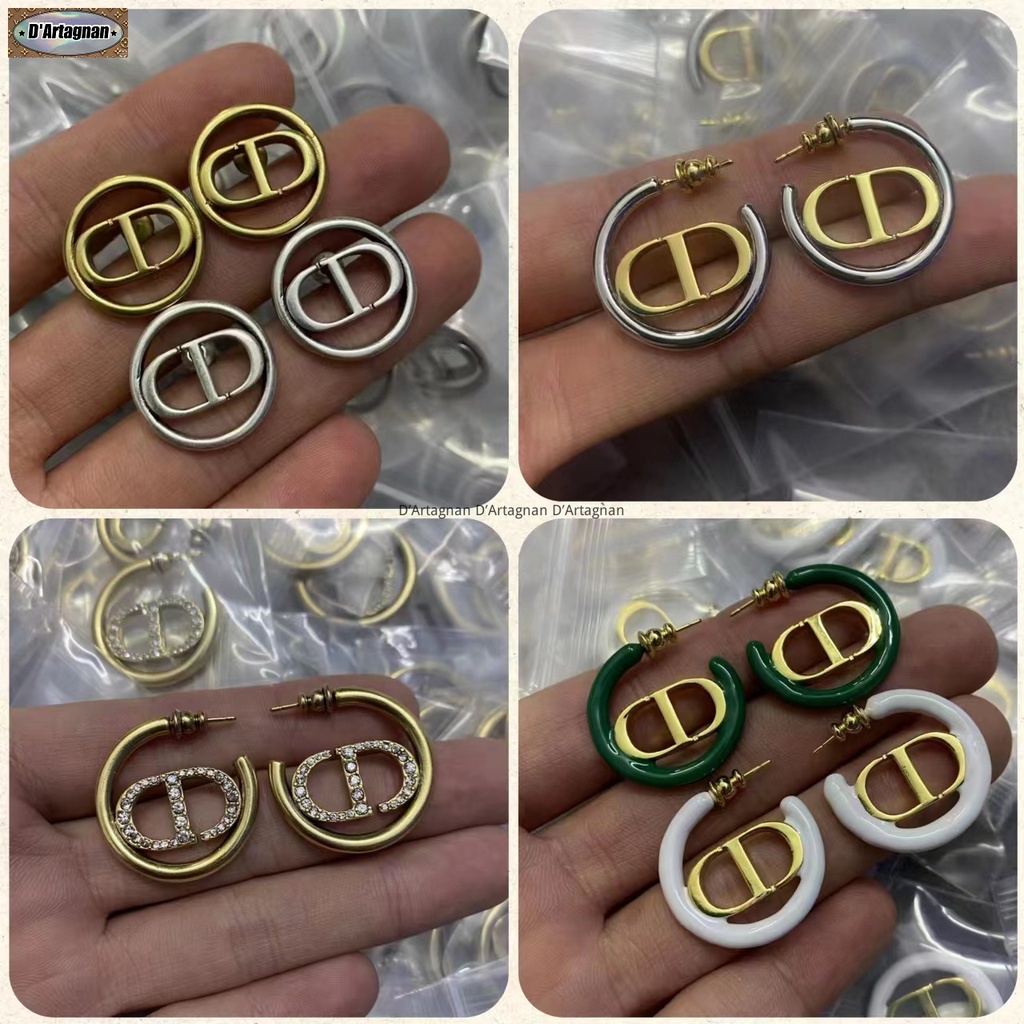 "TOP" CD Letter LOGO Earrings Antique Tone Metal Glazed Diamond Circle Earrings Brass Gold Plated with Steel Stamp South Korea 2023 New Colorless 925 Silver Needle Women's Earrings
