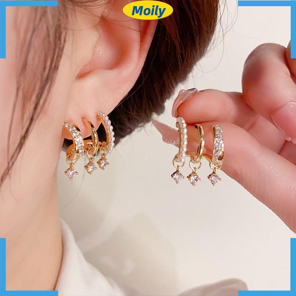 MOILYVN Khuyên Tai Hình Học Đính Đá Tinh Xảo Cho Nữ