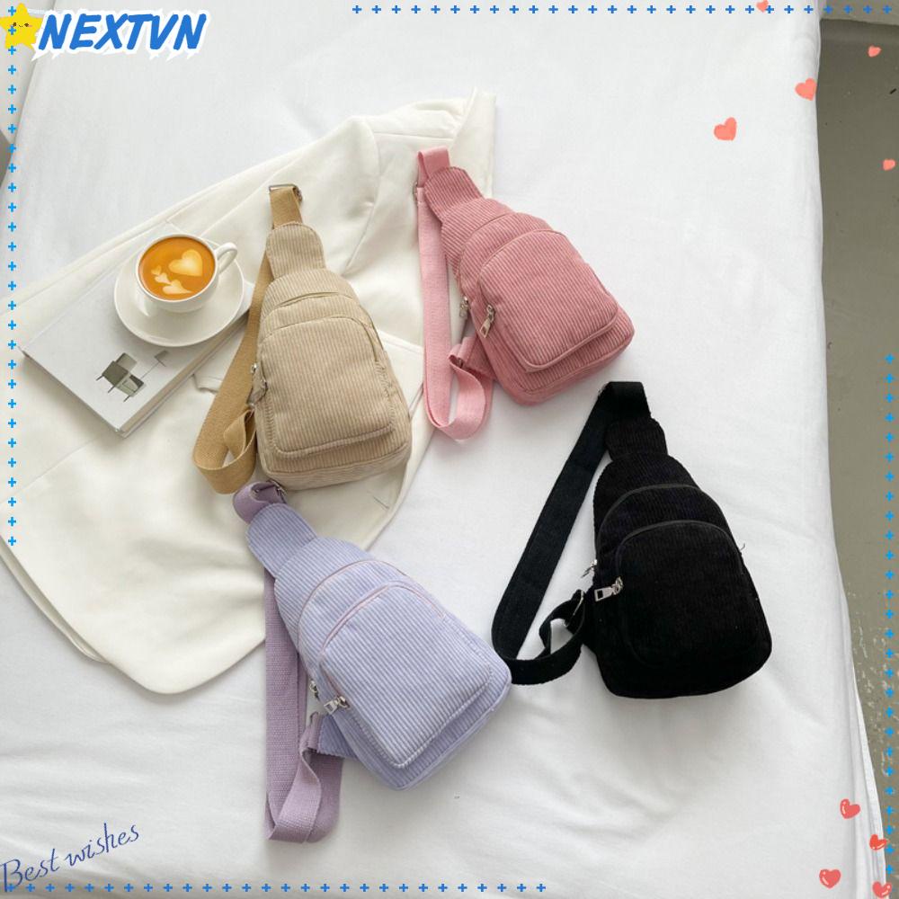 NEXTVN Túi Đeo Chéo Ngực / Thắt Lưng Bằng Vải Nhung Màu Trơn Có Khóa Kéo Phong Cách Hàn Quốc Cho Nữ