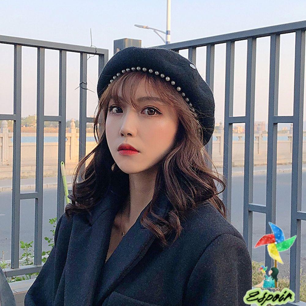 ESPO Mũ Beret Đính Ngọc Trai Phong Cách Vintage Thanh Lịch Cho Nữ