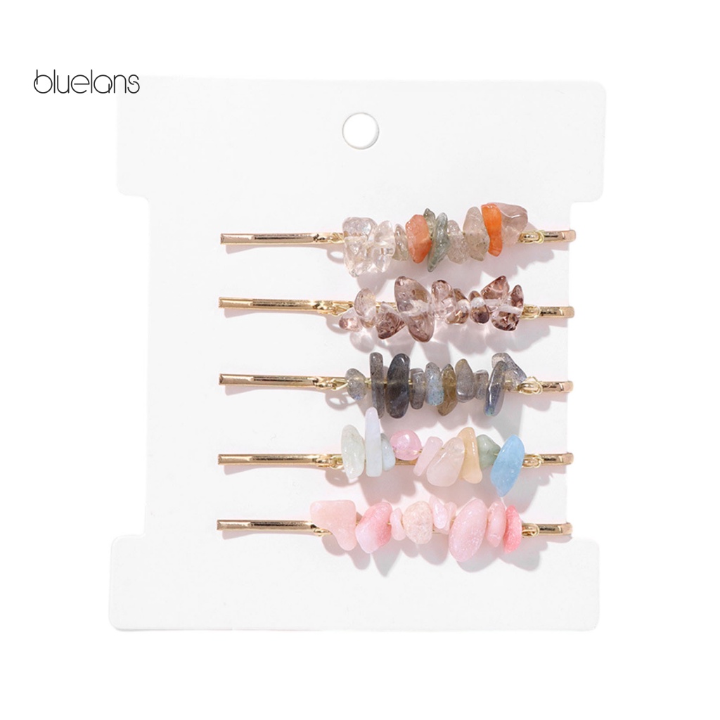 Set 5 Kẹp Tóc Kim Loại Đính Đá Tự Nhiên Đơn Giản Thanh Lịch Dành Cho Nữ