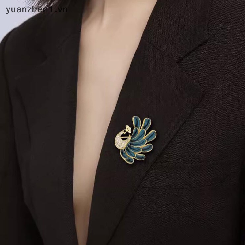 Ghim Cài Áo Hình Chim Công Đính Đá Xanh Dương Phong Cách Hàn Quốc Dễ Thương