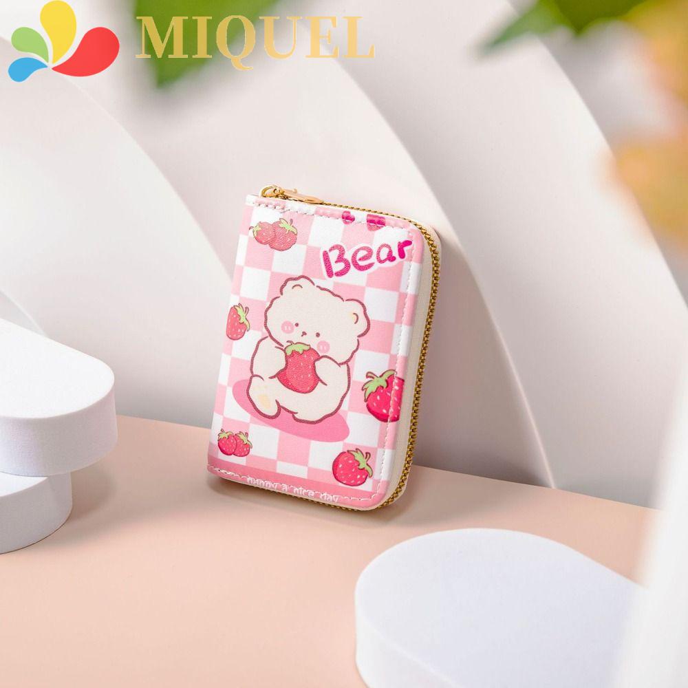 MIQUEL Ví Đựng Thẻ Có Khóa Kéo Họa Tiết Hoạt Hình Thanh Lịch Cho Nữ