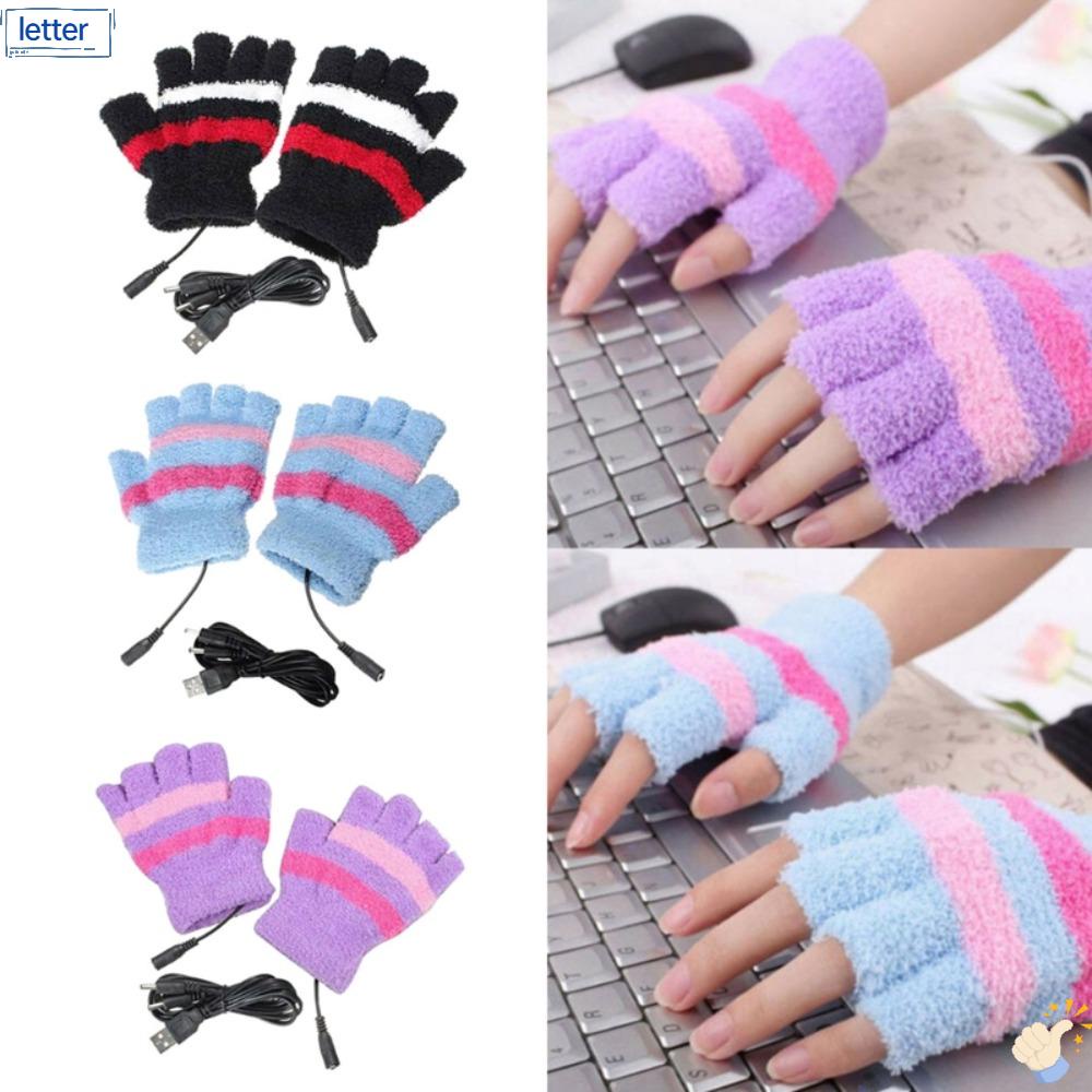 LET Găng Tay Hở Ngón Mềm Mại Ấm Áp Có Thể Sạc Lại Bằng Cổng USB