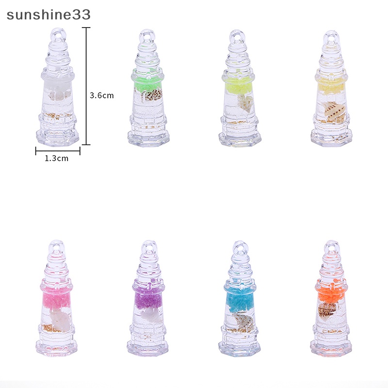 Bộ 2 Phụ Kiện Trang Trí Điện Thoại / Móc Khóa Hình Ngọn Hải Đăng Đục Lỗ Bằng Nhựa Resin Màu Dạ Quang DIY