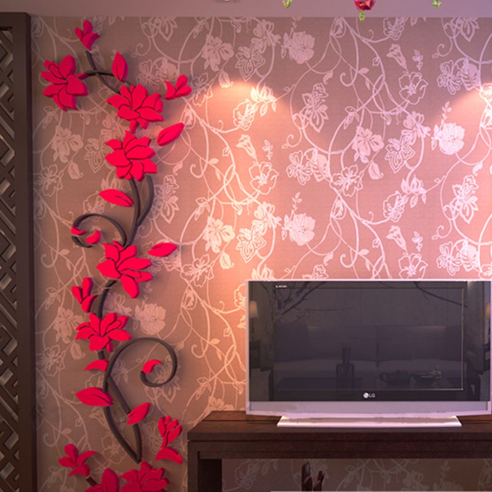 Decal dán tường Bằng Acrylic Họa Tiết Hoa 3D Lãng Mạn Dễ Tháo Gỡ