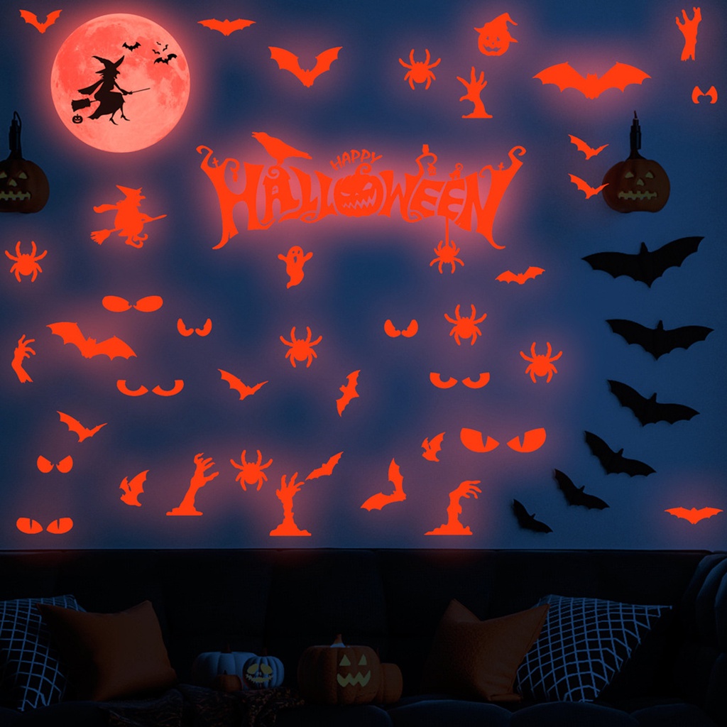 Set 4 Miếng Dán Tường PVC Phát Quang Tự Dính Trang Trí Halloween