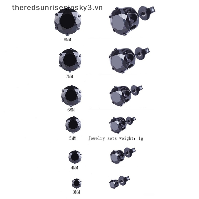 6 Đôi Bông Tai Hình Khối Tròn Bằng Thép Không Gỉ Màu Đen Thời Trang Cho Nam Và Nữ 3mm-8mm