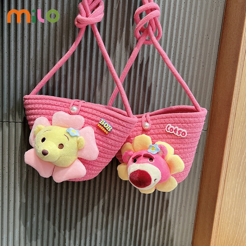 Milo Túi Đeo Chéo Hình Hoa / Trái Cây Ba Chiều Bằng cotton Dệt Phối Khóa Ngọc Trai Ba Chiều Màu Sắc Ngọt Ngào