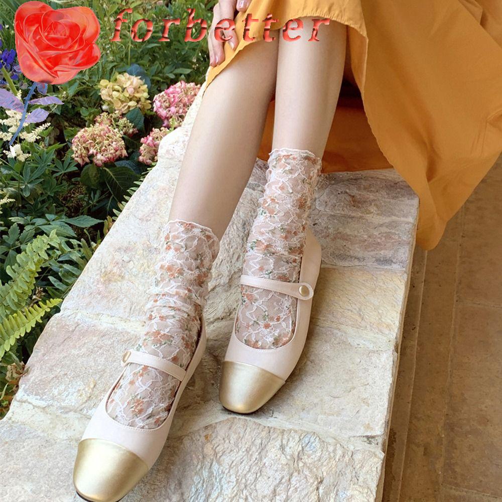 FORBETTER Vớ Ren Hoa Chống Ma Sát Phong Cách Lolita Hàn Quốc