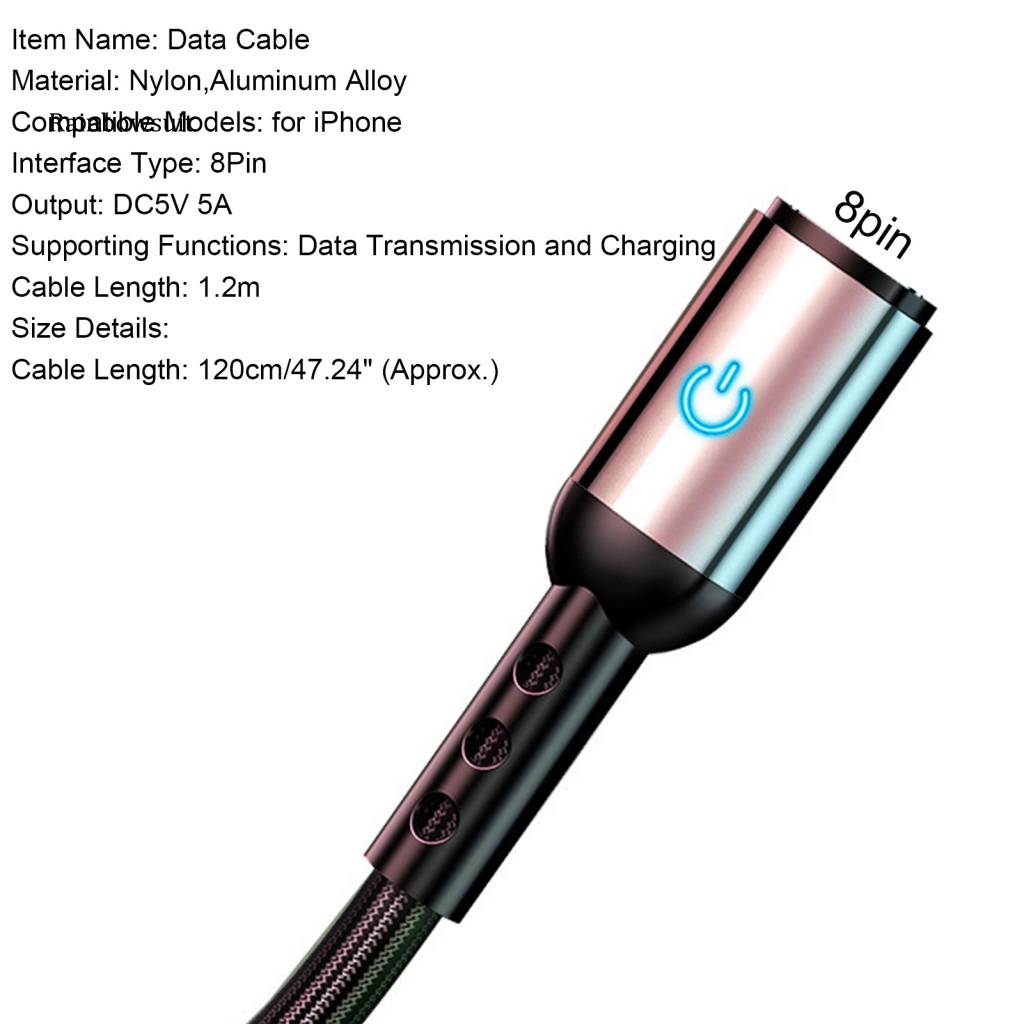 Dây Cáp Sạc Truyền Dữ Liệu 8Pin Nylon Bện Hợp Kim Nhôm An Toàn Dành Cho iPhone