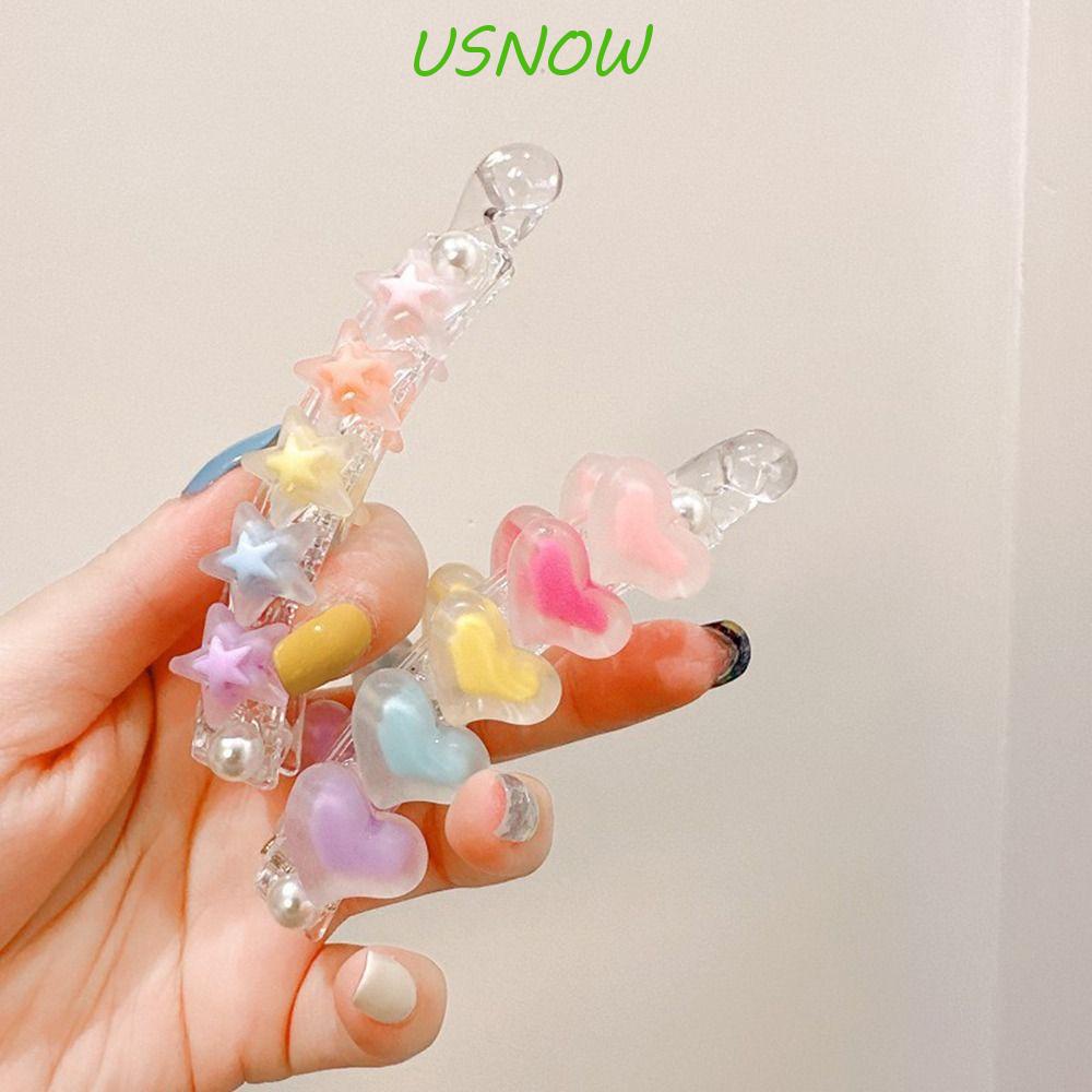 USNOW Kẹp Tóc Càng Cua Bằng Acrylic Hình Ngôi Sao / Trái Tim Màu Đục Cho Nữ
