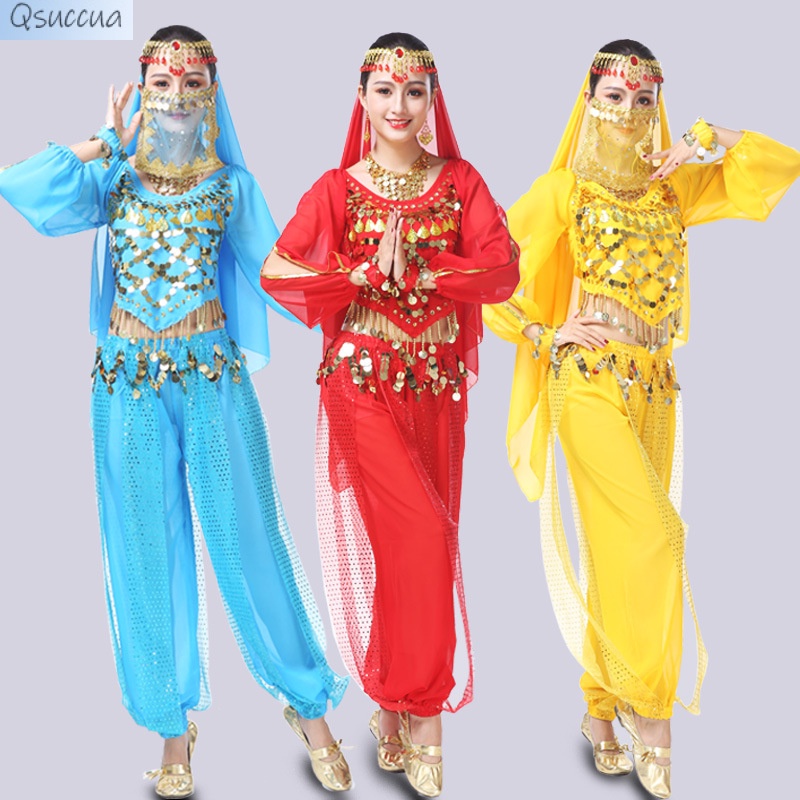 Bộ Trang Phục Biểu Diễn Múa Bụng Ấn Độ Vải Chiffon Tay Dài Xinh Xắn Cho Nữ