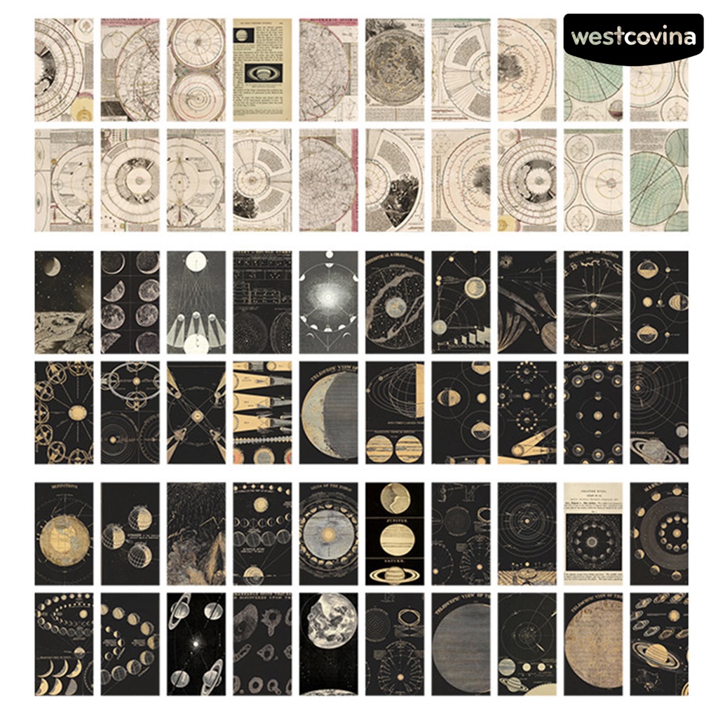 [WSTN]✎Set 60 Tấm Giấy Cứng In Họa Tiết Vintage Trang Trí