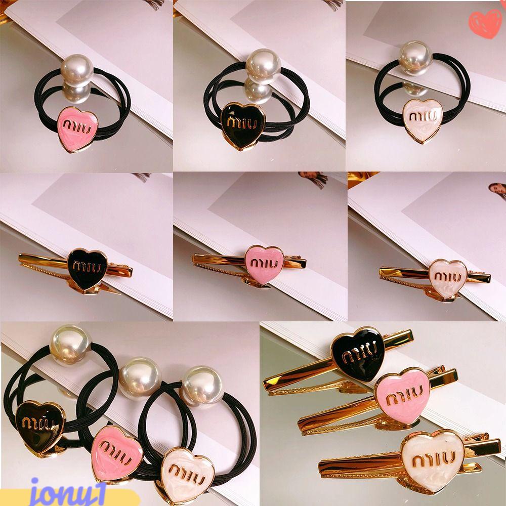 JONYE Kẹp Tóc Kim Loại Hình Trái Tim Bằng Da Đính Ngọc Trai