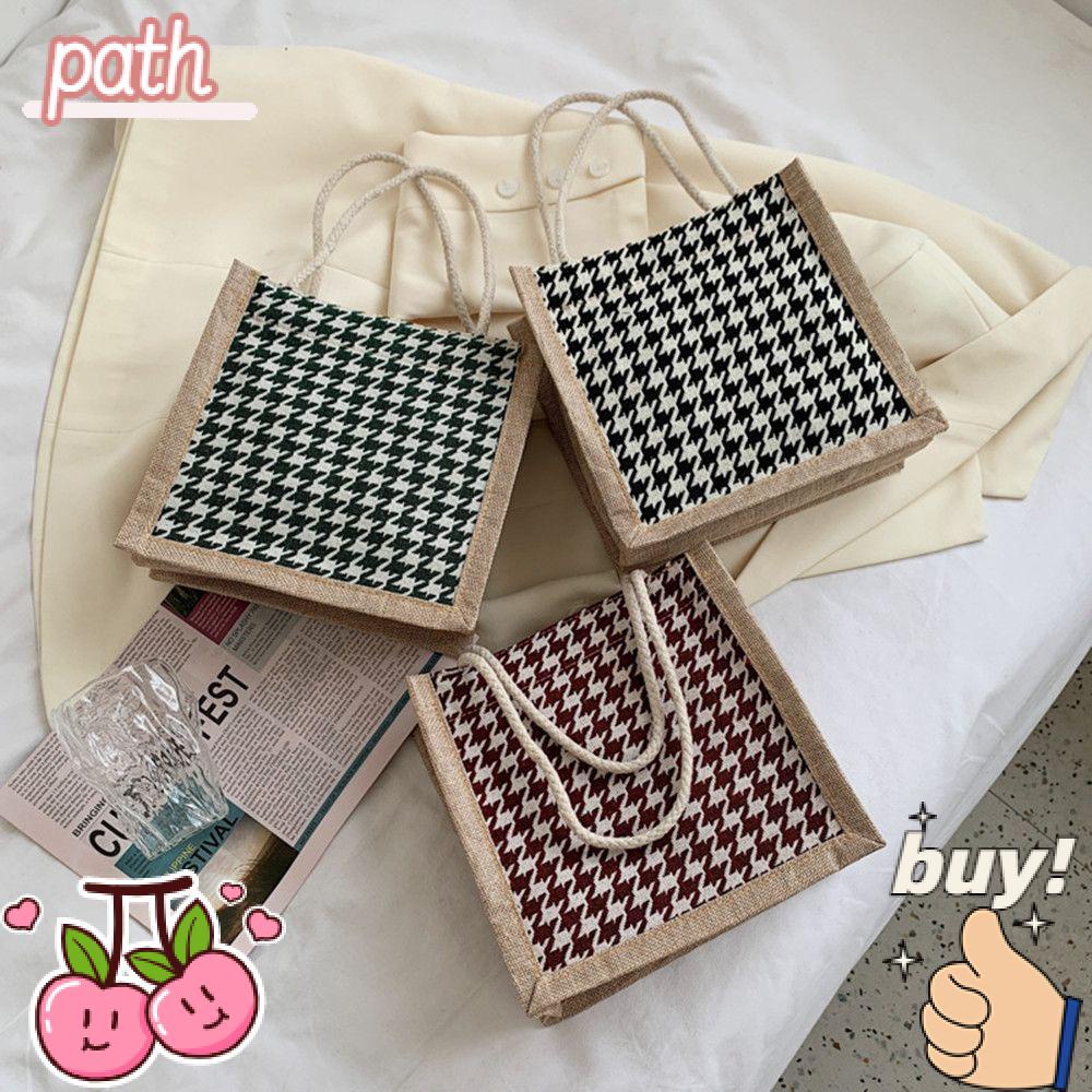 PATH Túi Tote Vải Lanh Chống Thấm Nước In Họa Tiết Kẻ Ô Sang Trọng