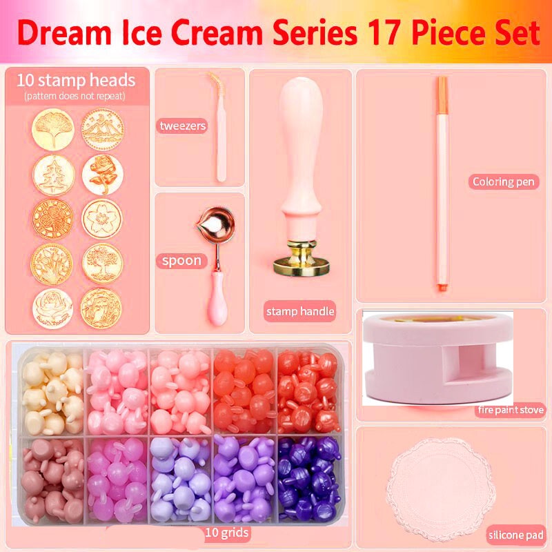 Sáp Seal Kit 17 mảnh phong bì Sáp Seal Craft Kit bao gồm đầu sáp hạt, sáp in pad xử lý lò vv