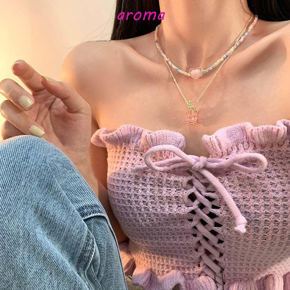 AROMA Vòng cổ Hai Lớp Xỏ Hạt Nhiều Màu Phong Cách Cổ Điển Dành Cho Nữ