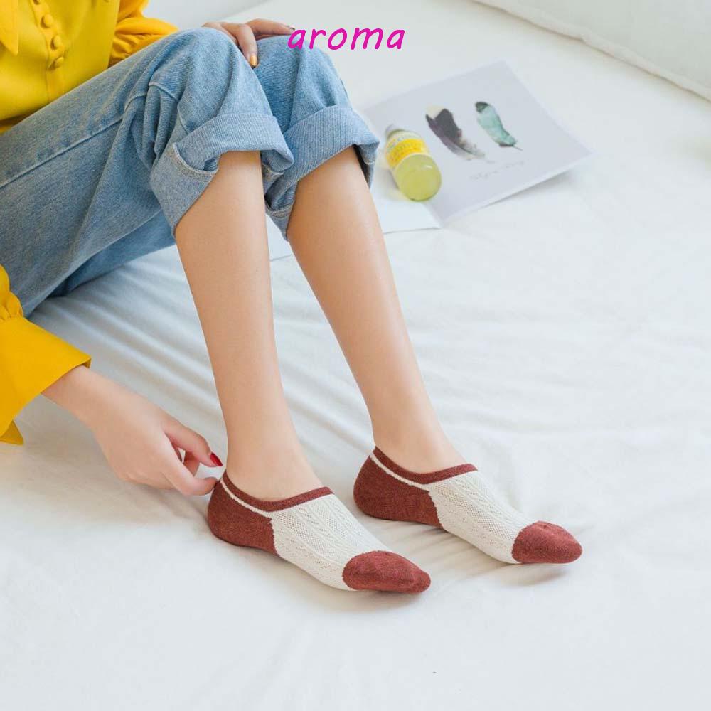 AROMA Vớ Cổ Thấp Họa Tiết Kẻ Sọc Thời Trang Xuân Hè Cho Nữ