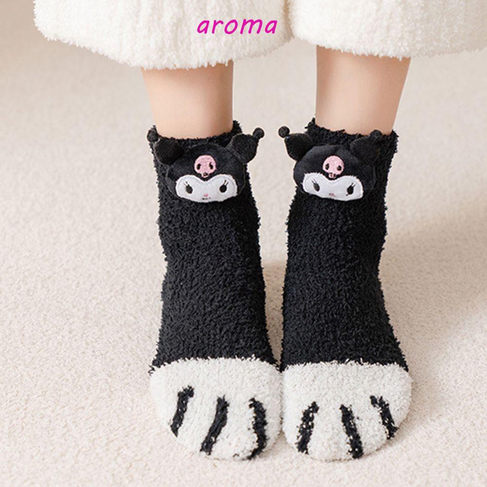 AROMA Tất Lông Xù Ấm Áp Kiểu Hoạt Hình Kuromi Cinnamoroll Đáng Yêu Cho Bé Mùa Thu Đông