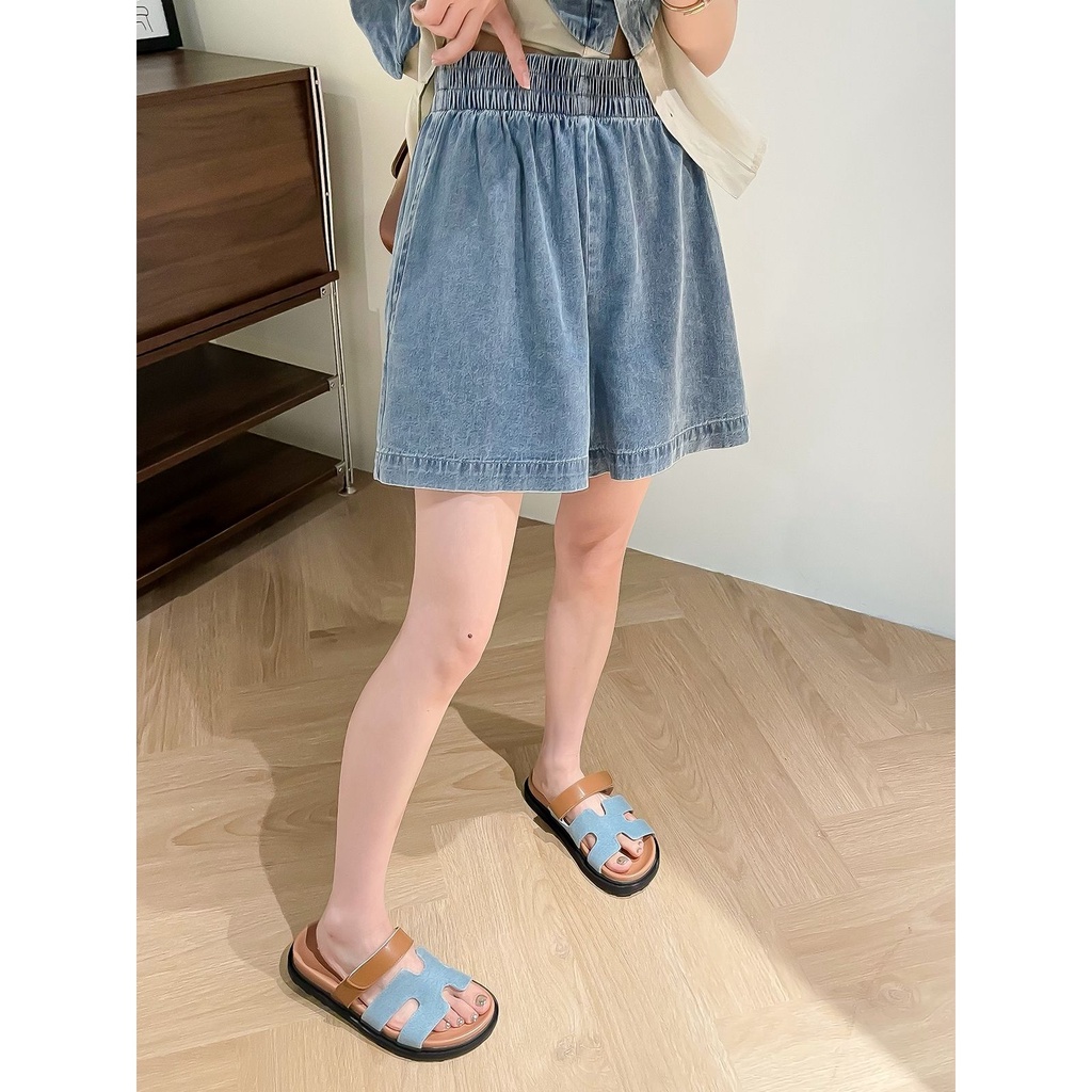 Bộ Áo Denim Không Tay + Quần Short Denim Phong Cách Hàn Quốc Thời Trang Mùa Hè 20023 Mới