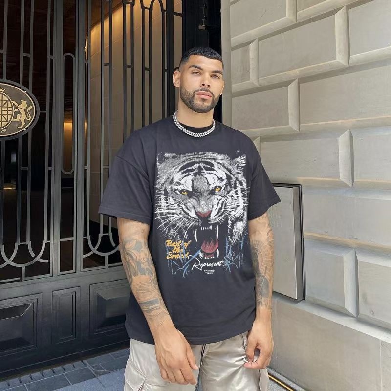 Áo Thun Tay Ngắn Rep88Res88Et88- In Hình Đầu Hổ Phong Cách vintage