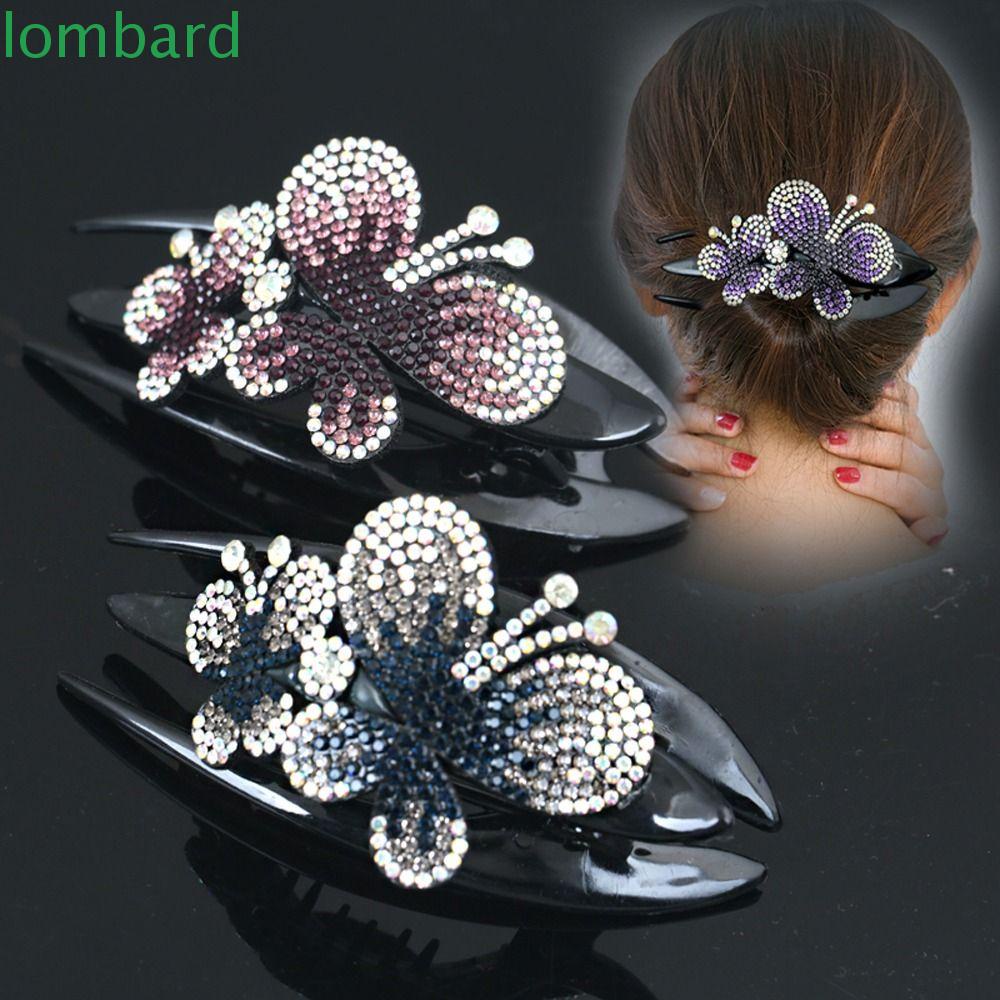 LOMBARD Kẹp Tóc Hình Bướm / Mỏ Vịt Cỡ Lớn Phong Cách Vintage Thanh Lịch Cho Nữ