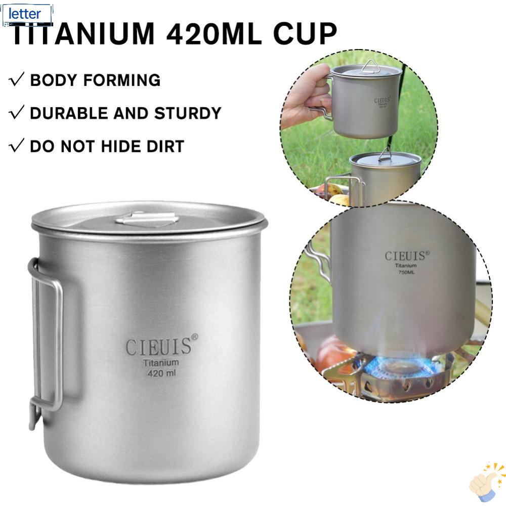 LET Cốc Uống Nước Bằng Titan Nguyên Chất Siêu Nhẹ 420ML Kèm Nắp Đậy Tiện Dụng Mang Theo Du Lịch Cắm Trại