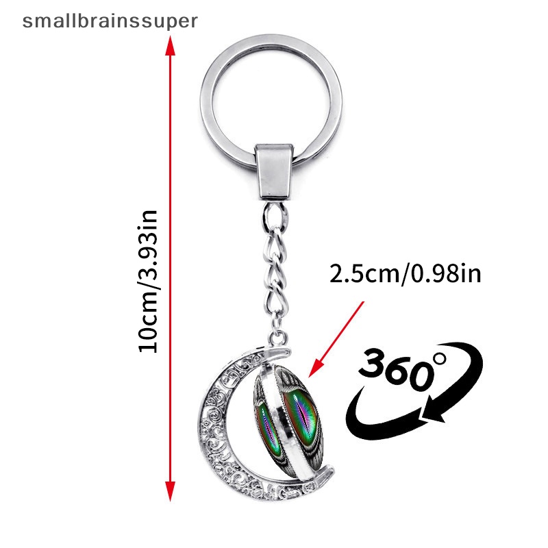 Smallbrainssuper Móc Khóa Hai Mặt Đính Đá Mặt Trăng Thời Trang Vintage Sáng Tạo SBS